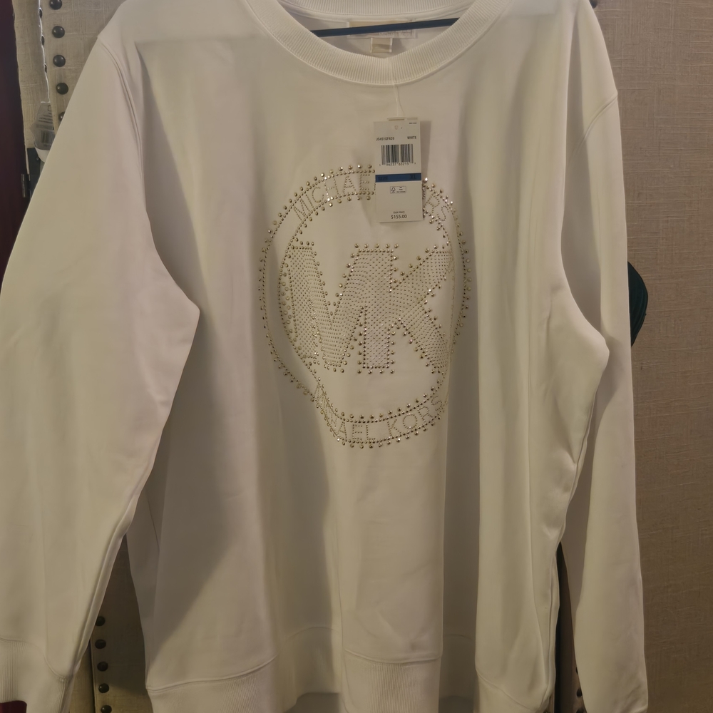 NWT - Michael Kors White Sweatshirt with Gold Detailing